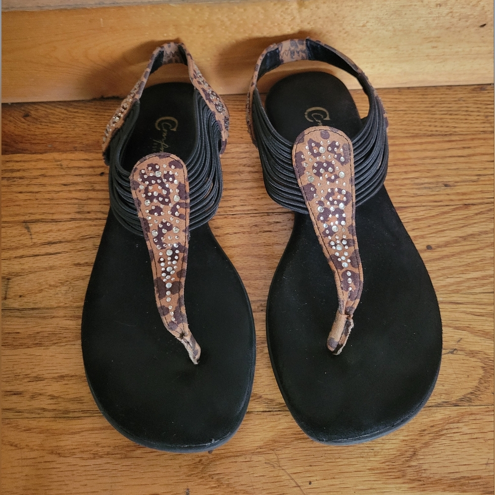 Women's Black and Brown Leopard Sandals